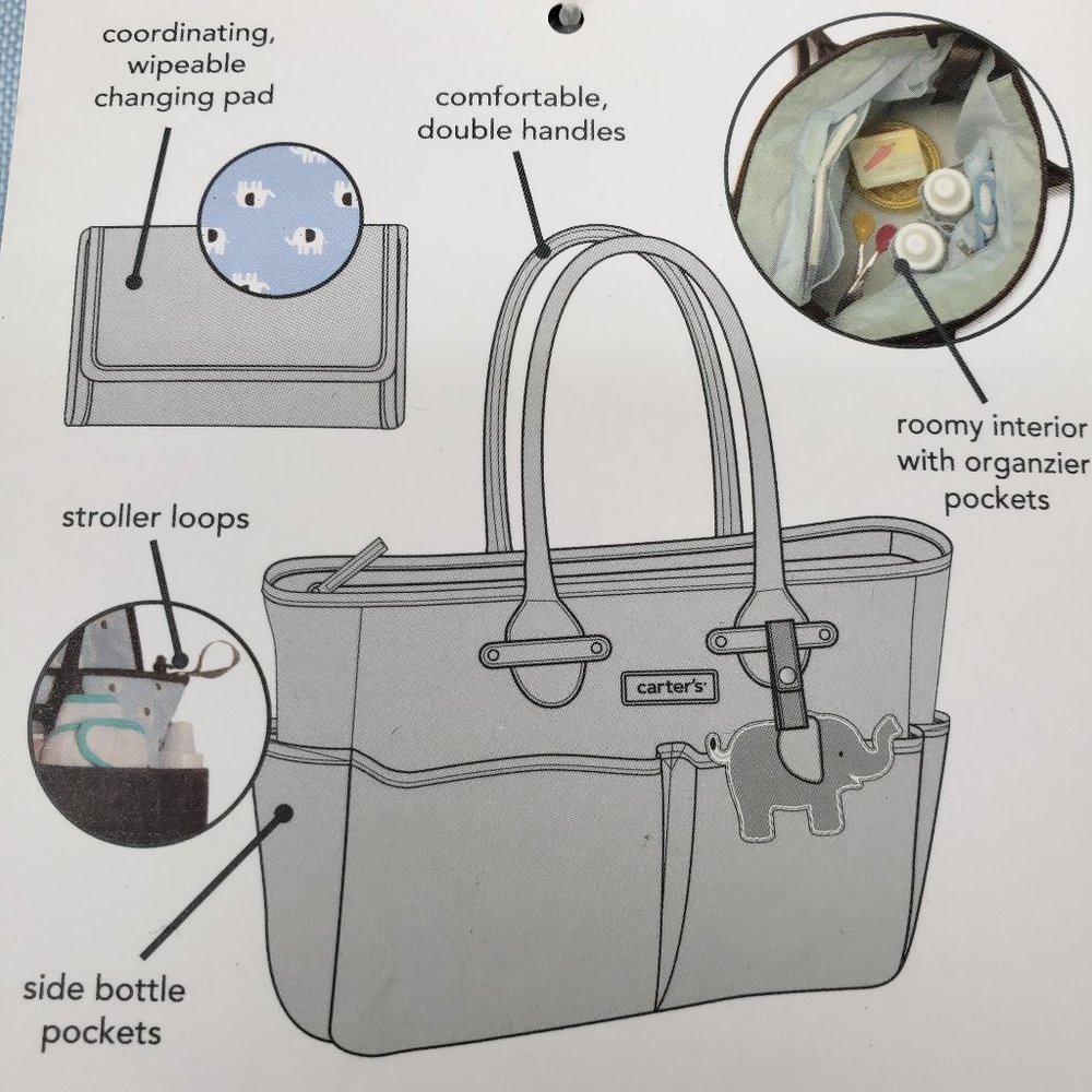 Carter's Baby Boy 9 Pocket Diaper Bag Set Blue NEW with Tags - Picture 5 of 6